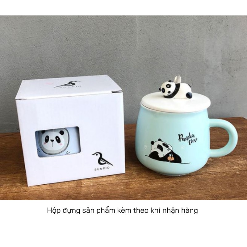 Cốc Sứ Panda Cực Cute 400ml Có Nắp Đậy Kèm Muỗng Cao Cấp | BigBuy360 - bigbuy360.vn