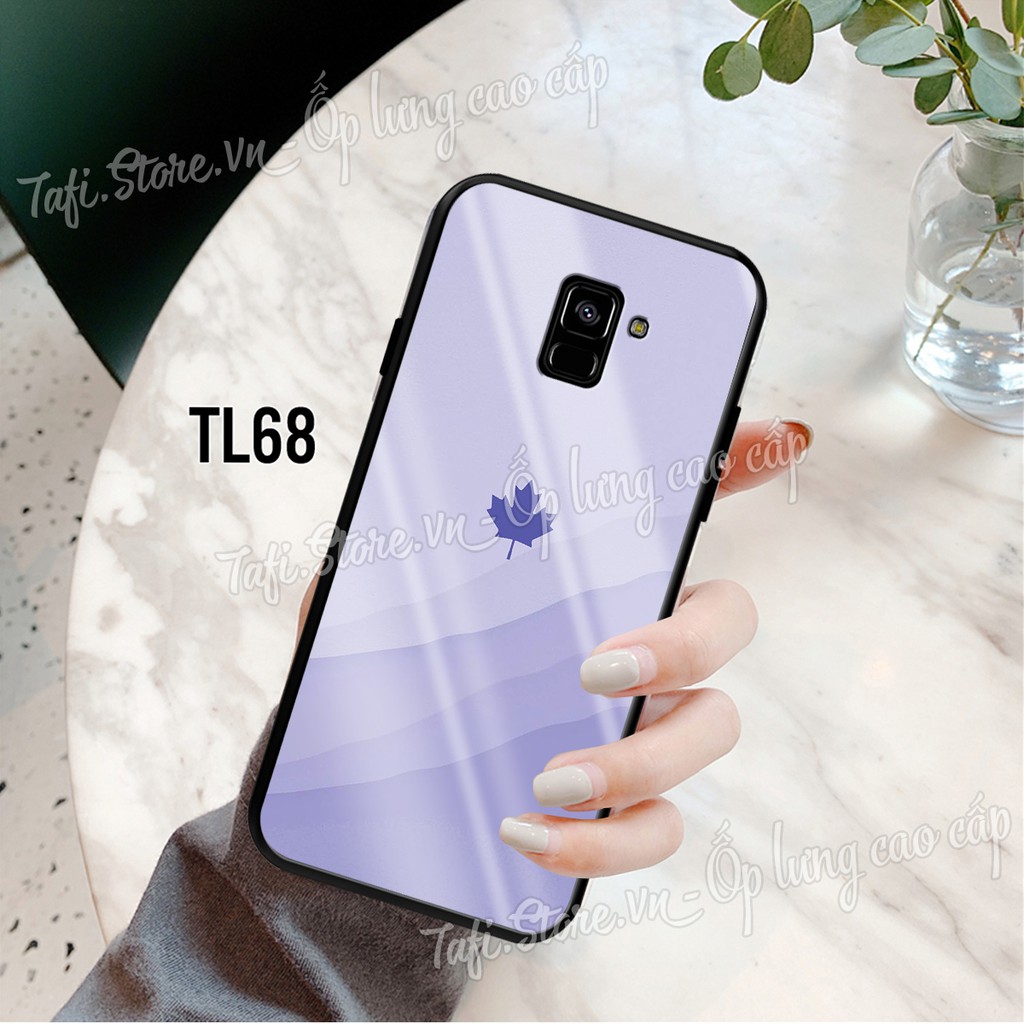 Ốp lưng Kính cao cấp Samsung A6/A6 plus/A8/A8 Plus viền dẻo in hình lá phong, logo iphone hợp mọi lứa tuổi, siêu sang.