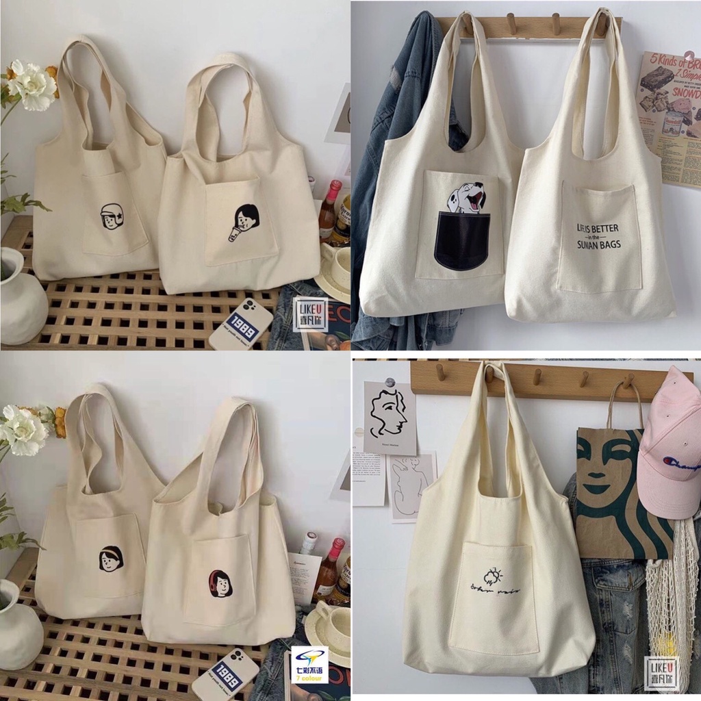 Túi vải canvas Tote Đeo Vai Phong Cách Nhật Bản Cao Cấp Đi Học Đi Chơi Giá Rẻ Thời TrangHazin