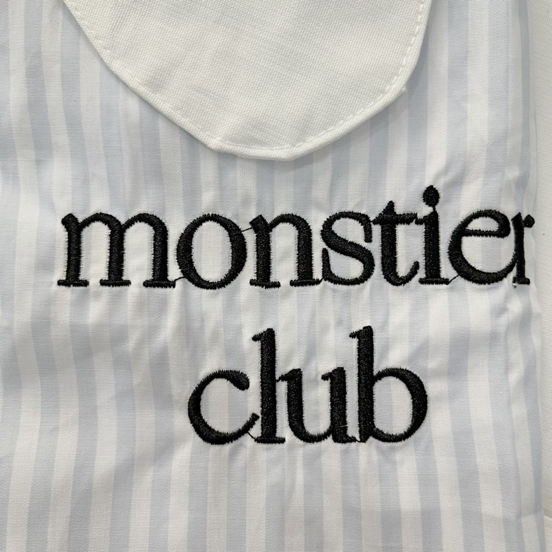 Áo Sơ Mi Sọc Xanh Tay Dài Cổ Cách Điệu - Thêu chữ Monstier