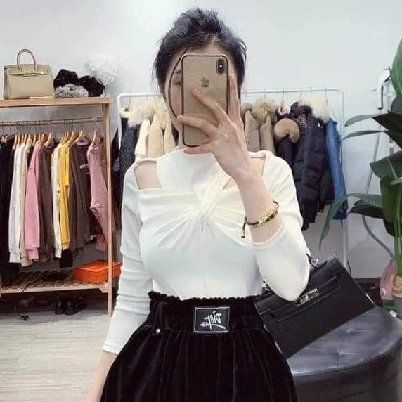 Áo tiểu thư xoắn ngực hởi vai dài tay cá tính sexy