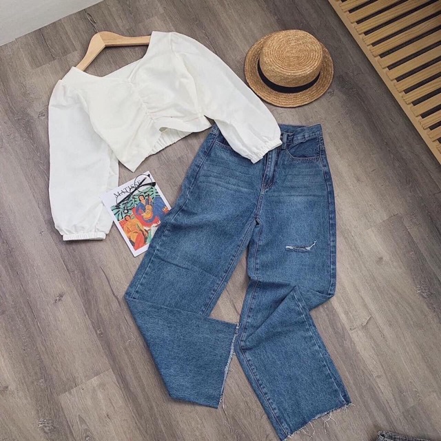 Quần Jean Nữ Suông Rách Gối