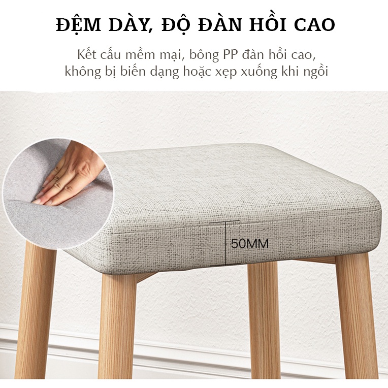 Ghế đôn chân gỗ đệm dày đàn hồi êm, đa năng dành cho bàn trang điểm, bàn ăn, bàn làm việc - GC03