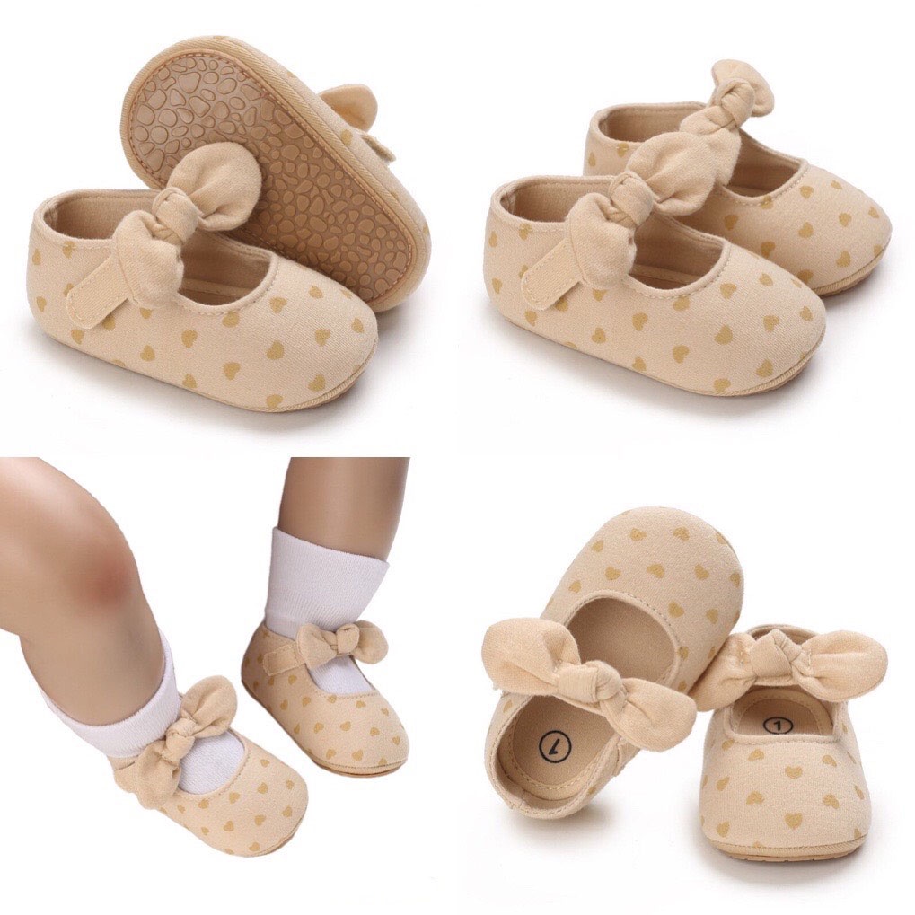 [Hàng cao cấp] Giày tập đi đế cao su chống trơn trượt đính nơ dễ thương cho bé gái