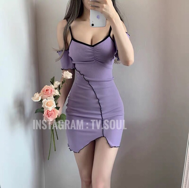SALE Đầm tím viền đen