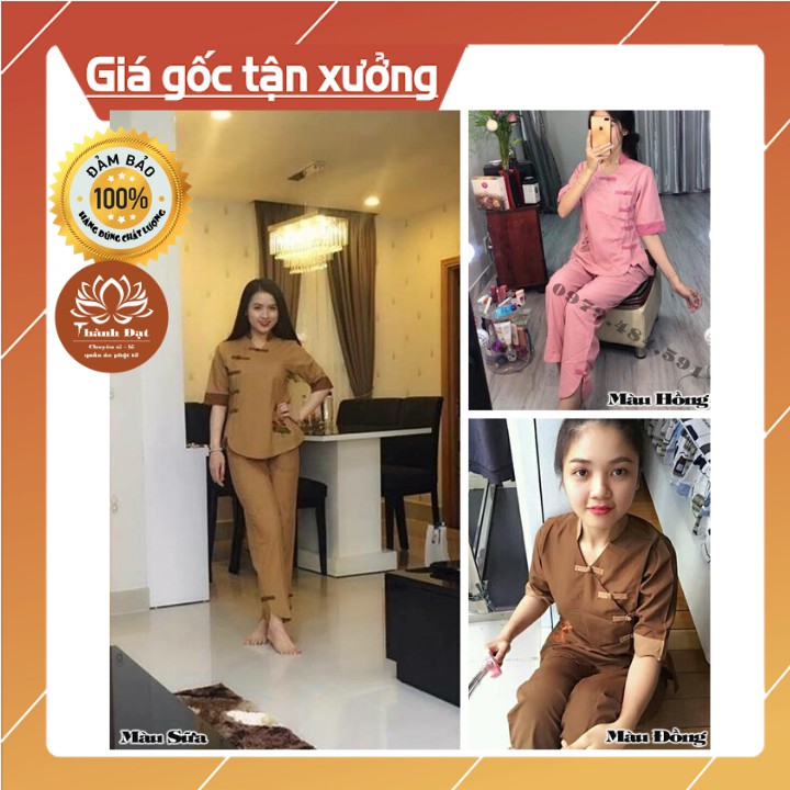 Đồ lam đi chùa Bộ 5 Nút Vải Kate Cotton Mịn Dày Dặn, Ko Nhăn,Thoáng Mát Bộ đồ Phật Tử  Kín Đáo Trẻ Trung Duyên Dáng