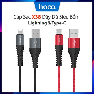 Cáp Sạc Hoco X38 Dây Dù Nylon Bền Chắc Chống Rối, Đầu USB to Lightning & Type-C, Hỗ Trợ Sạc Pin Và Chuyền Dữ Liệu