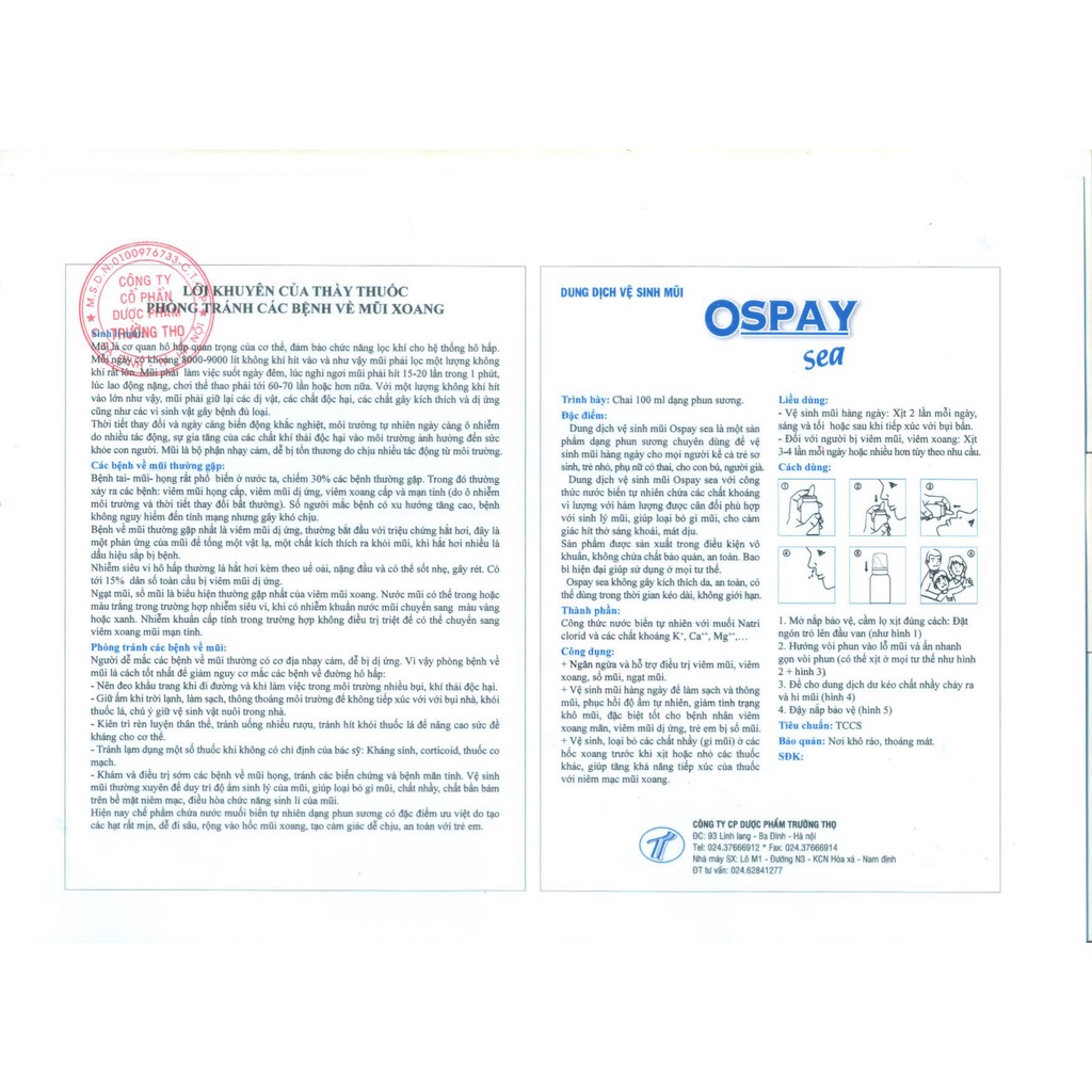 Ospay Sea Baby - Nước xịt rửa mũi, Ngăn ngừa  viêm mũi, viêm xoang, Giúp Kháng khuẩn, vệ sinh mũi cho bé - Hộp 15ml