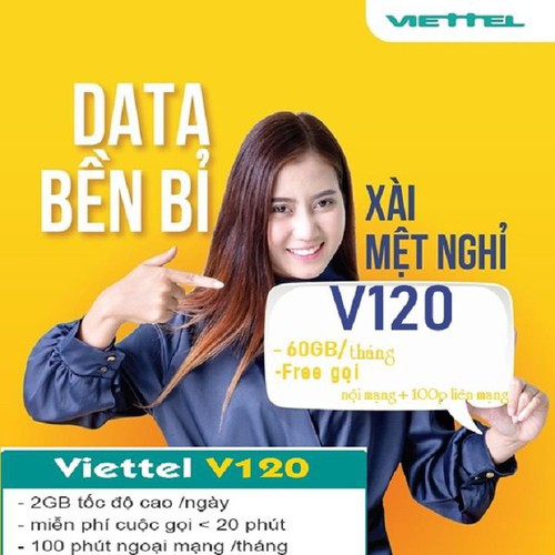 Sim Viettel V120Z free thang dau (Đã NẠP SẴN TIỀN) 120.000đ