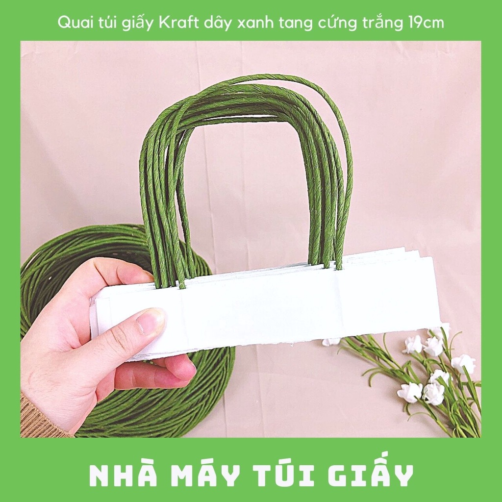 [SET 100 ĐÔI] Quai túi giấy Kraft dây xanh tang trắng [ ẢNH THẬT ]