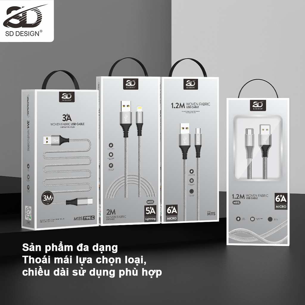 Cáp sạc dây dù chính hãng SD DESIGN M11s sạc siêu nhanh, siêu bền