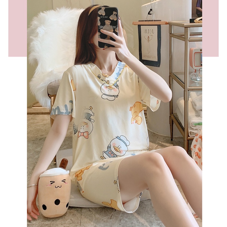 Đồ bộ đùi Đồ bộ nữ Bộ Đồ Ngủ mặc nhà dễ thương cổ tim nhiều họa tiết - Bộ pijama hè chất thun sữa mềm mại và thoáng mát