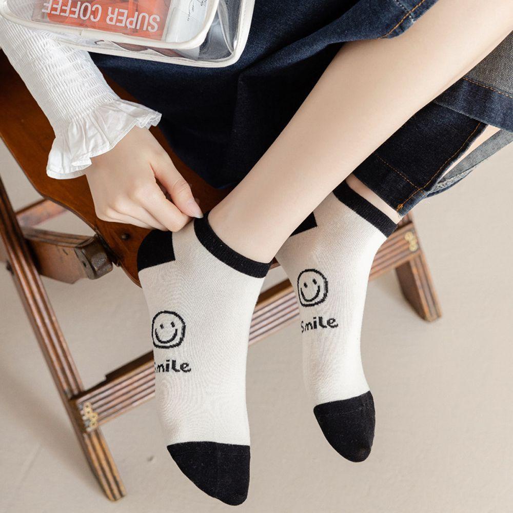 Vớ Cotton Cổ Thấp Họa Tiết Kẻ Sọc In Chữ Dễ Thương Thời Trang Cho Nữ