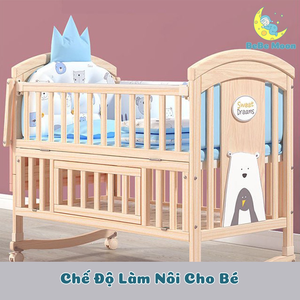 Nôi Cũi Đa Năng 6 Chế Độ BeBe Moon, Gỗ Thông Nguyên Khối Nhập Khẩu New Zealand, Bảo Hành 24 Tháng