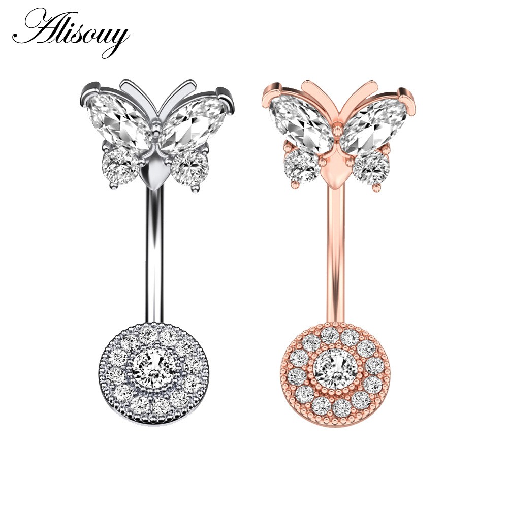 Alisouy 1 Khuyên Rốn Thép Không Gỉ Đính Đá zircon Mặt Trăng Ngôi Sao