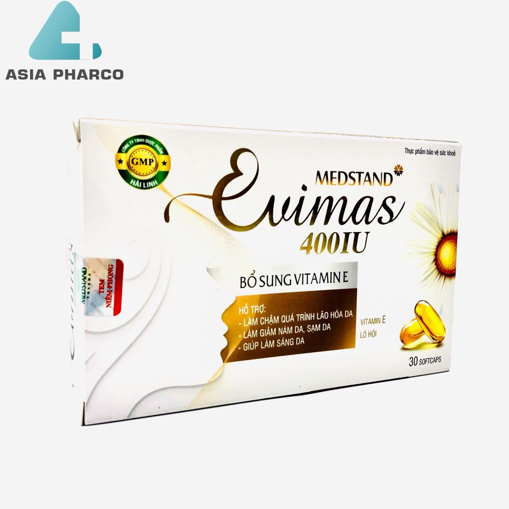 Viên uống đẹp da Vitamin E, dầu hoa anh thảo, lô hội Medstand Evimas 400IU- Hộp 30 Viên