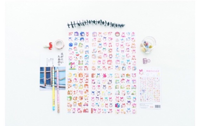 Bộ sticker 6 tấm thỏ quàng khăn