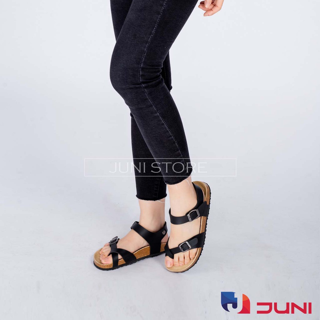 [DA PU-CHỐNG NƯỚC] PU14- Dép sandal quai chéo Unisex da PU, đế trấu Bioline Birken - Xuất khẩu châu Âu - Juni Store