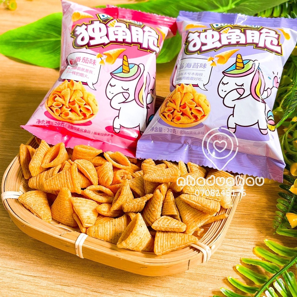 Một gói snack/ bimbim xoắn ốc hình Ngựa Bảy Màu Unicorn Hongkong gói lớn 200gam gồm 10 gói nhỏ