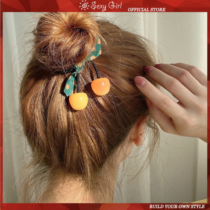 Dây Buộc Tóc Co Giãn Hình Trái Cherry Xinh Xắn Cho Nữ
