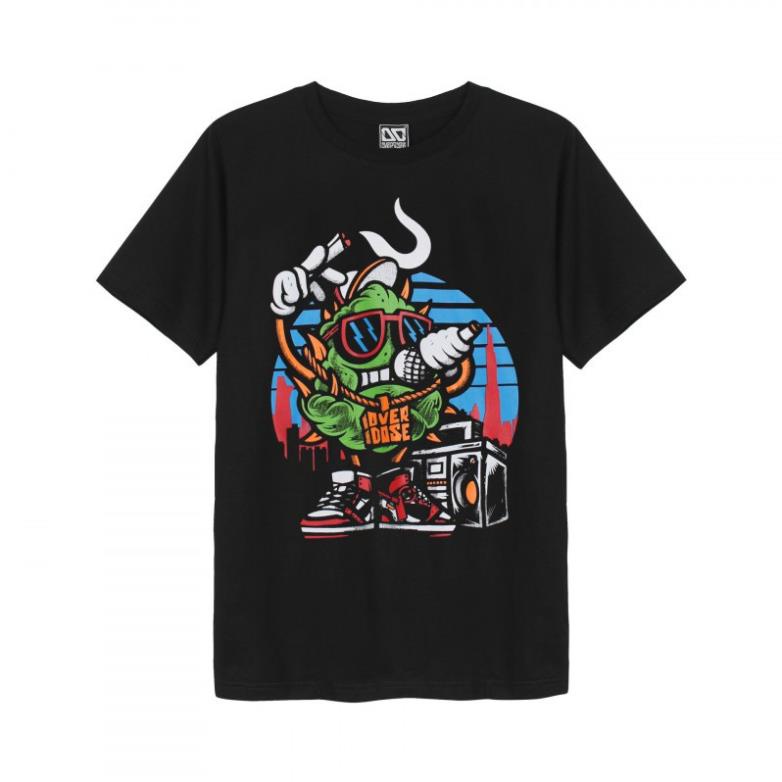 Áo thun Thái Lan màu đen in 3D cục bông xanh hiphop đeo dây chuyền Overdose hát Rap T0284 !