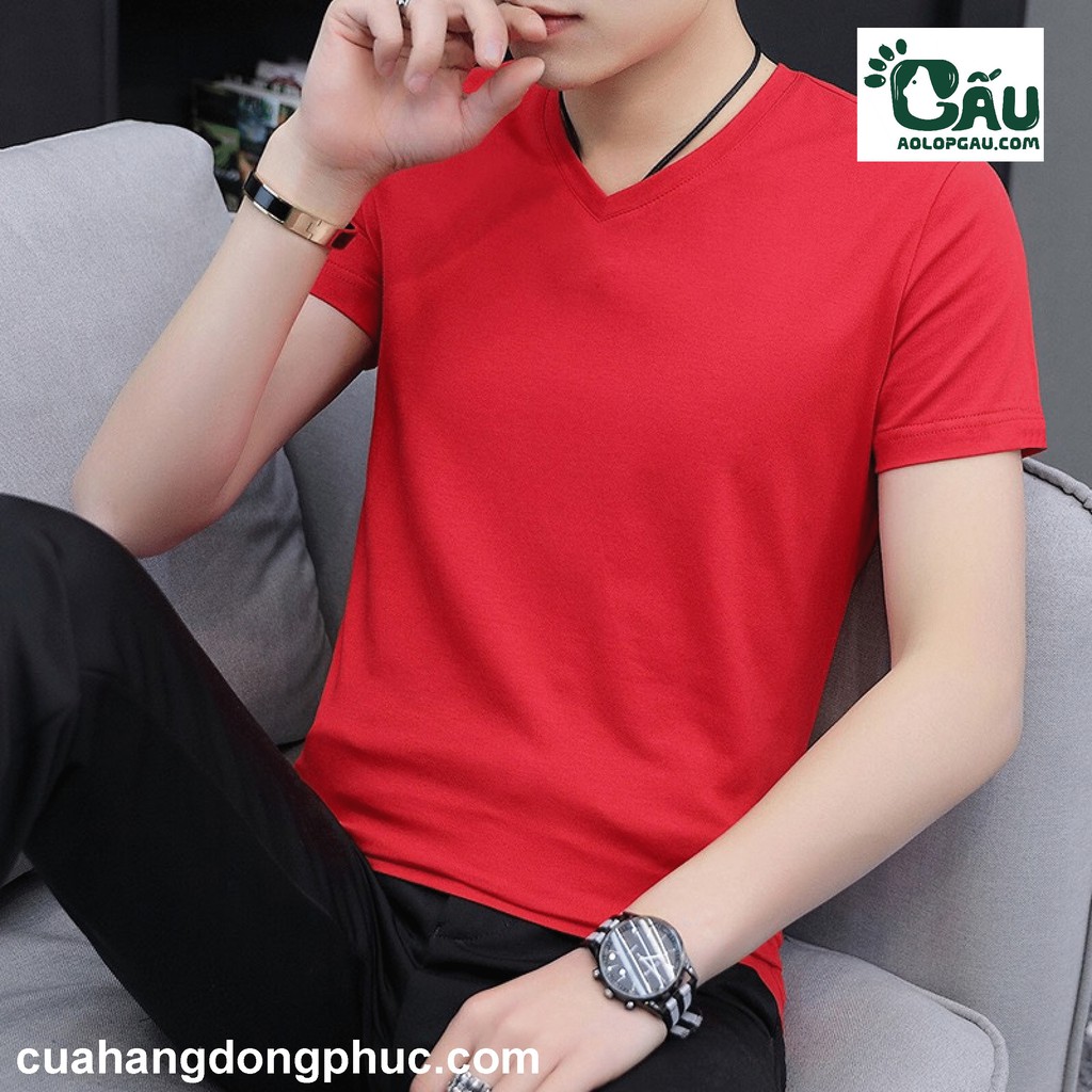 Áo cổ tim MEN 194 trơn vải coton dày dặn, co dãn, form slìmfit