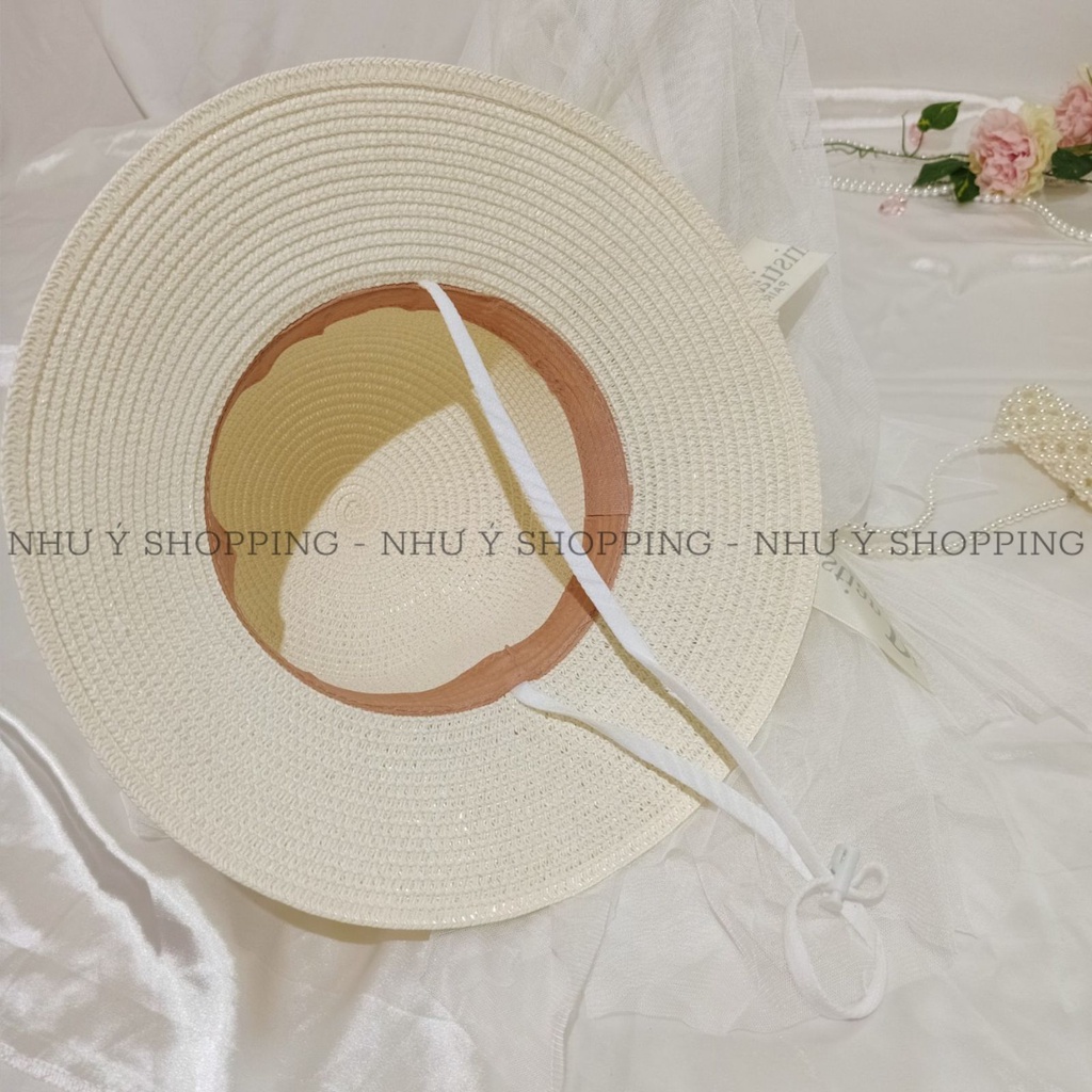 Nón cói mũ cói mềm đi biển cho nữ vành nhỏ nơ in chữ siêu sành điệu-q12m thắt nơ do