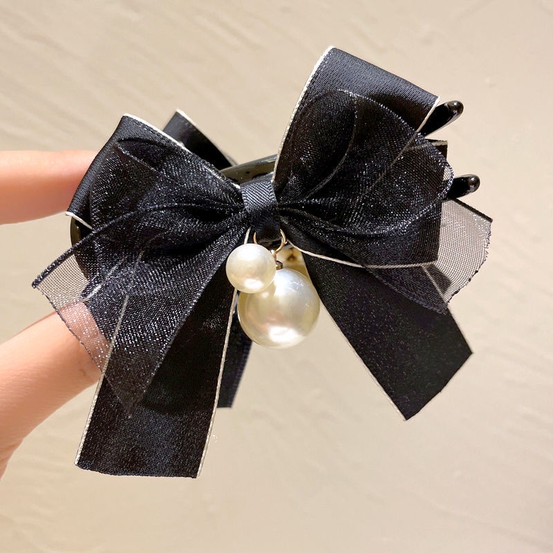 Kẹp Tóc Hình Nơ Màu Trắng Đen Cỡ Lớn Thời Trang Mùa Hè Xinh Xắn Cho Nữ