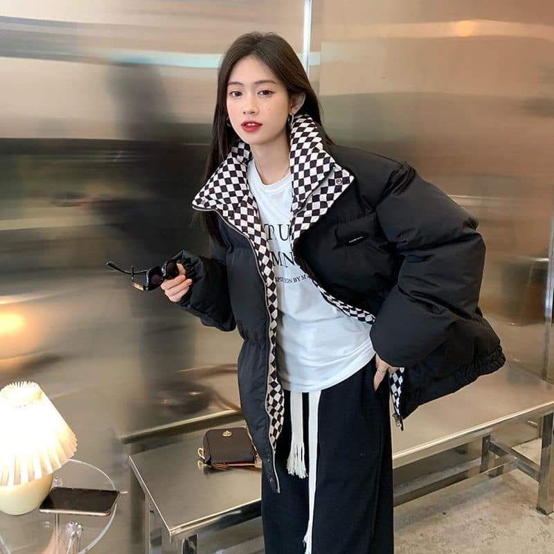 Áo phao béo 2 màu đen nâu