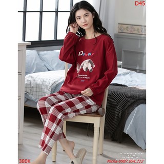 Đồ bộ nữ cotton màu đỏ quần kẻ caro hiện đại - Micha D45