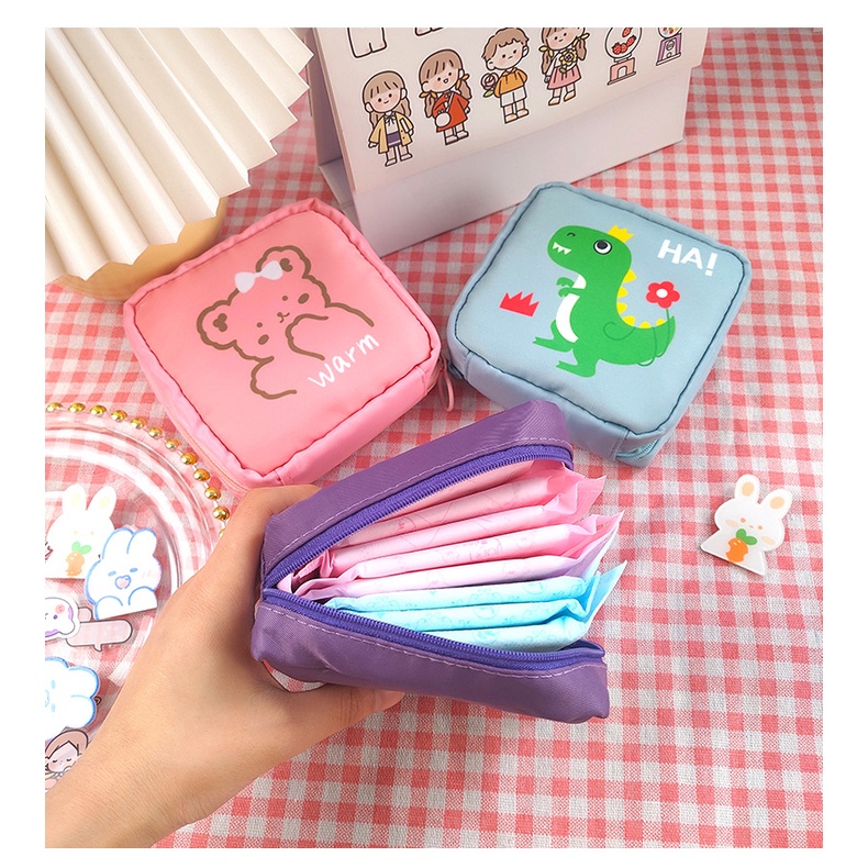 [Hàng mới về] Túi đựng băng vệ sinh nhỏ gọn in họa tiết hoạt hình phong cách Hàn Quốc dễ thương