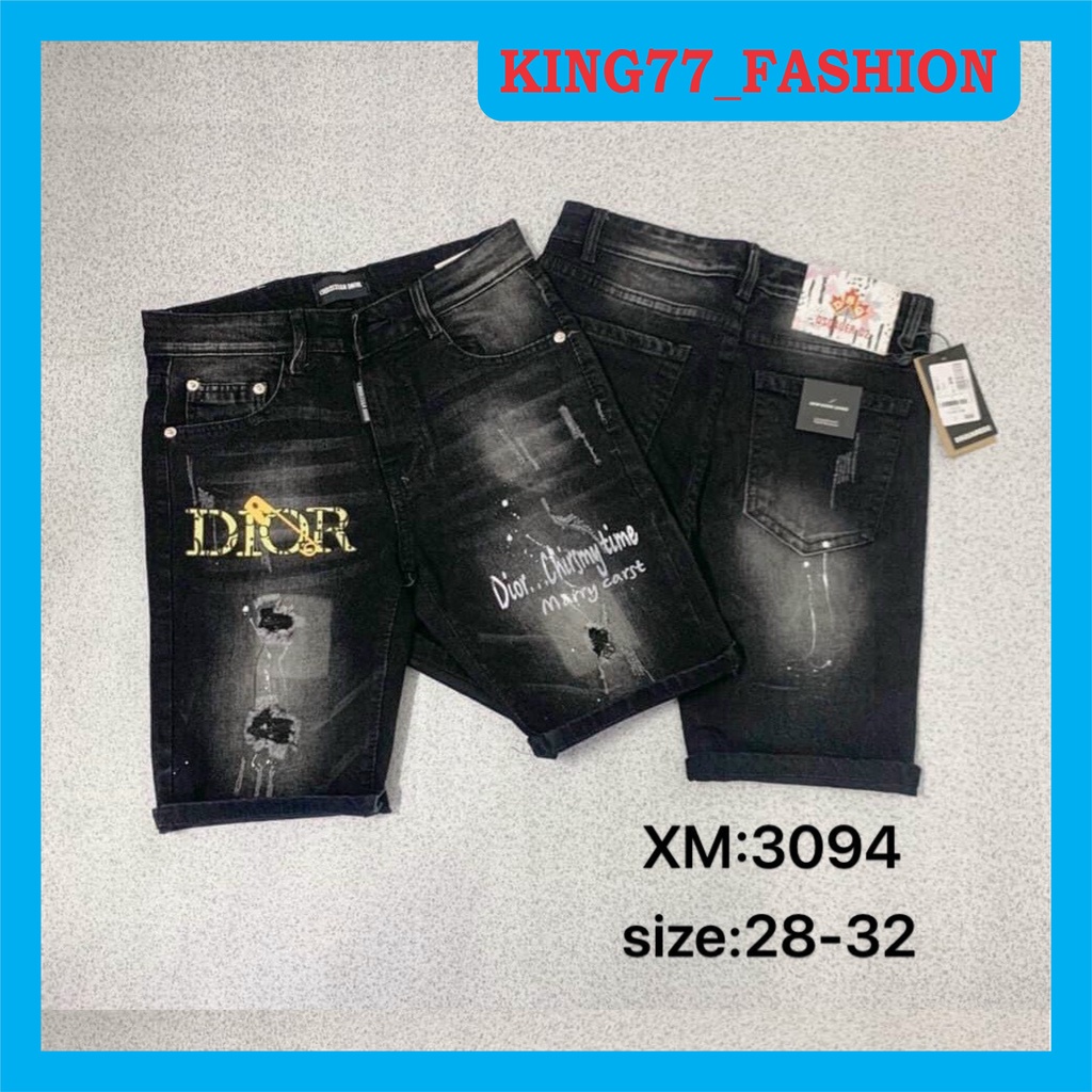 Quần short jean nam đen rách thuê Dio chất bò vải dày co dãn mẫu mới phong cách hiện đại