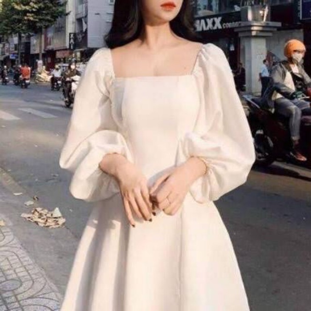Đầm trắng nữ tính tay phồng