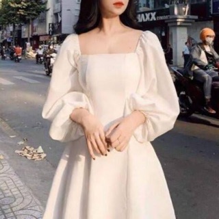 Đầm trắng nữ tính tay phồng
