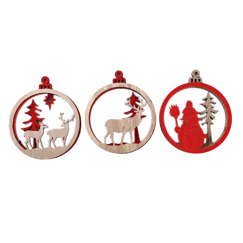 Three Wooden Christmas 3D Small Pendant Decorations Party Decorations