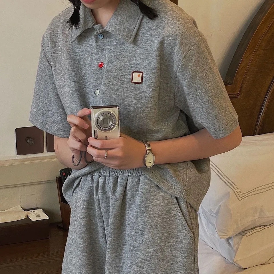 Set Đồ Thể Thao áo polo Tay Ngắn Dáng Rộng Phối Quần Short Thời Trang Cá Tính Cho Nữ