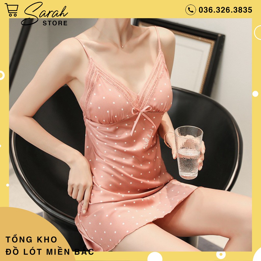 Váy Ngủ Lụa ,Đầm Ngủ Lụa Cao Cấp ( Chấm Bi )