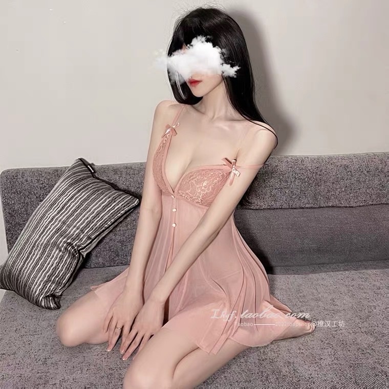 Váy ngủ voan mỏng phối ren ngực xuyên thấu sexy có hàng cúc giữa gợi cảm THE CELYNBRA - V34