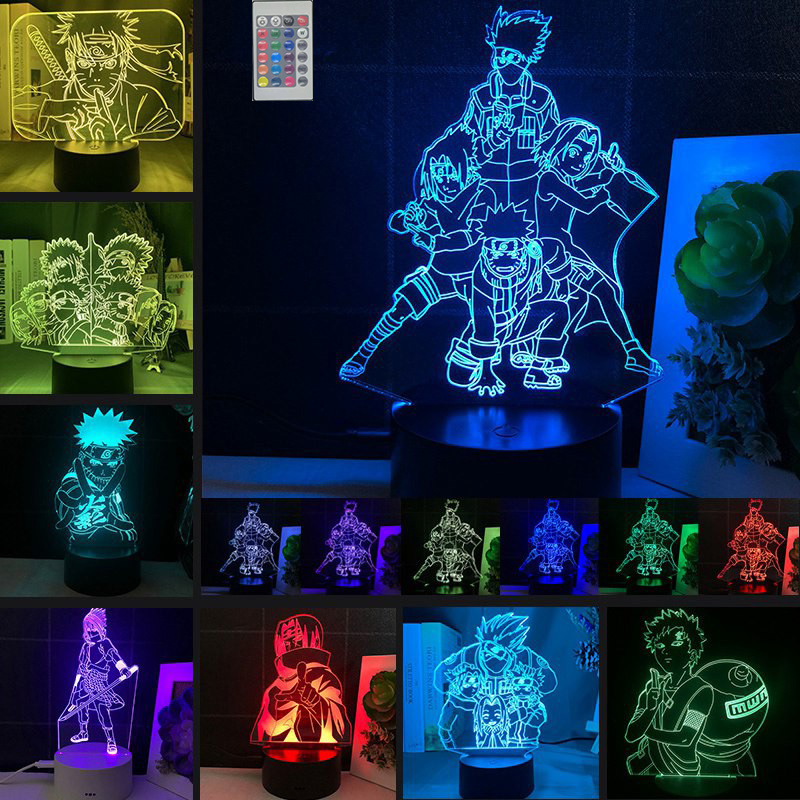 Đèn LED ban đêm USB để bàn 3D hình nhân vật Naruto Uzumaki Sasuke Kakashi cho phòng ngủ của bé