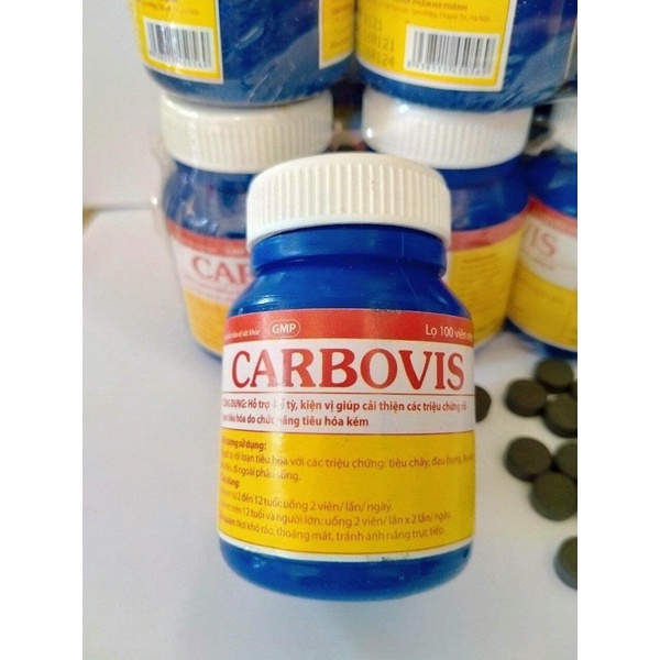 Than hoạt tính Carbovis lọ 100viên hỗ trợ tiêu hóa kém, tiêu chảy, đầy bụng khó tiêu