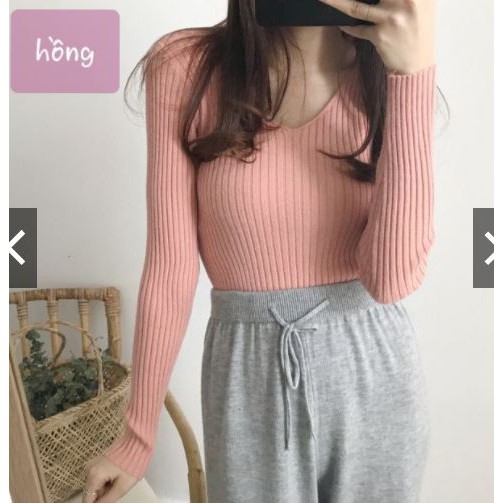 Áo len tăm cổ tim V nữ mềm mịn co giãn nhiều màu dễ phối đồ hàng Quảng Châu loại 1 AL02 | BigBuy360 - bigbuy360.vn