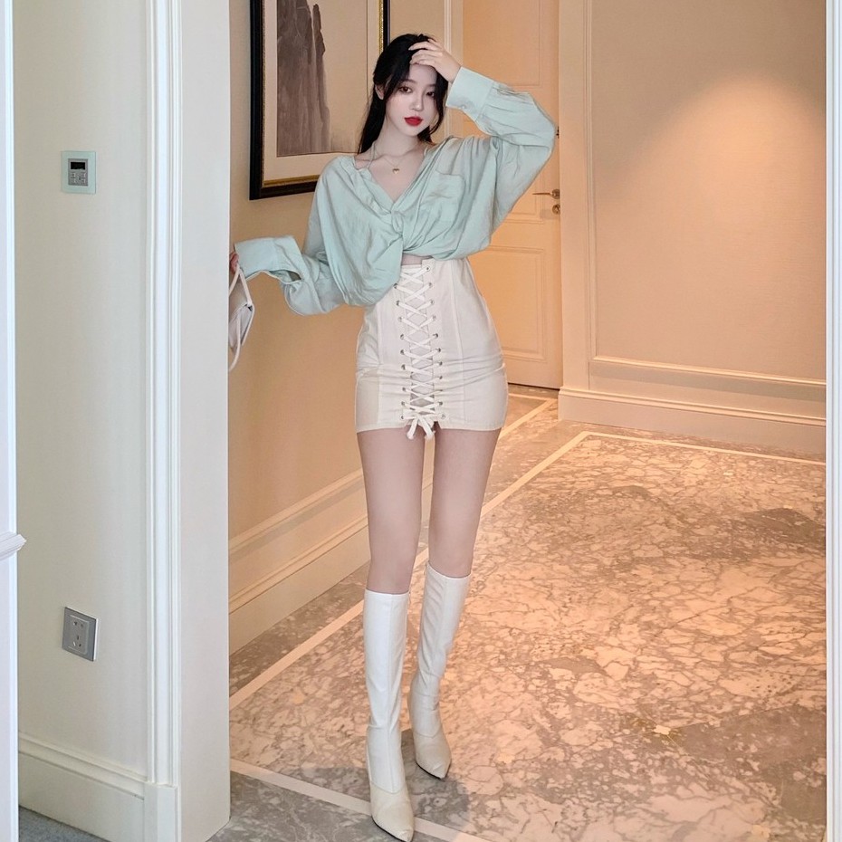 Chân váy chữ a đan dây nữ mini Emilyshop