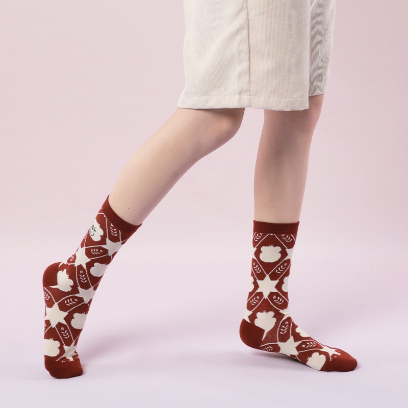 Vớ WAFNHA D17 cổ cao dày in họa tiết gấu hoạt hình đáng yêu thời trang unisex