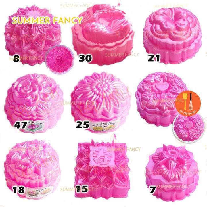 Khuôn rau câu trung thu HỒNG 9cm nhận xôi cơm, hộp đế đen đựng bánh  - Moon cake