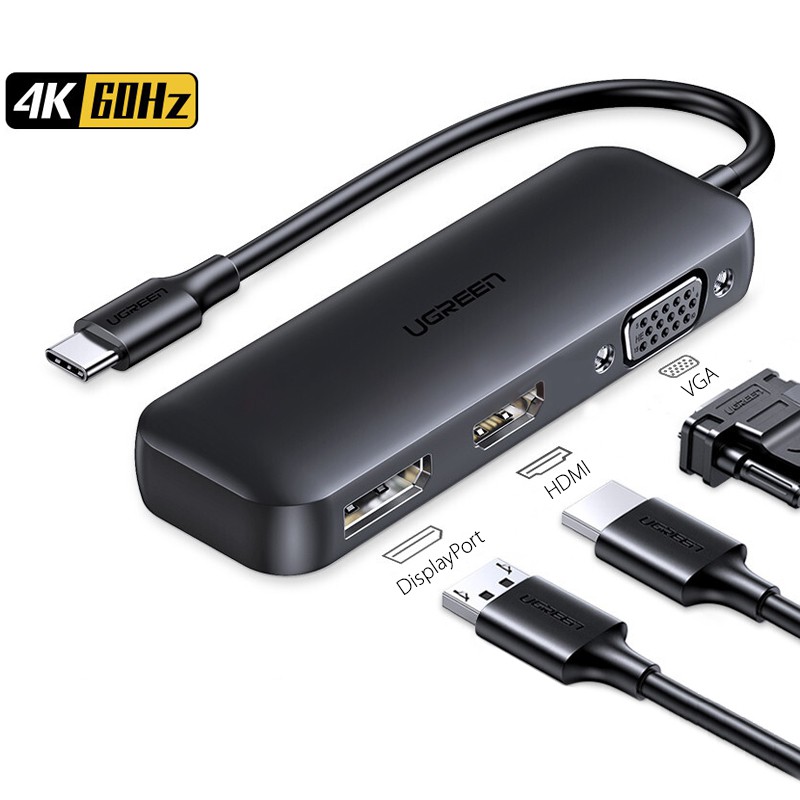 Bộ chia Hub USB Type C 3 in 1 Ugreen 60568 (DisplayPort, HDMI + VGA Dual)