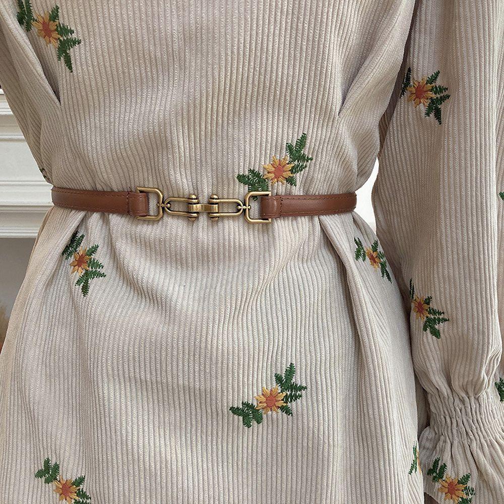 Thắt Lưng Da Pu Phối Khóa Kim Loại Phong Cách Cổ Điển Cho Nữ