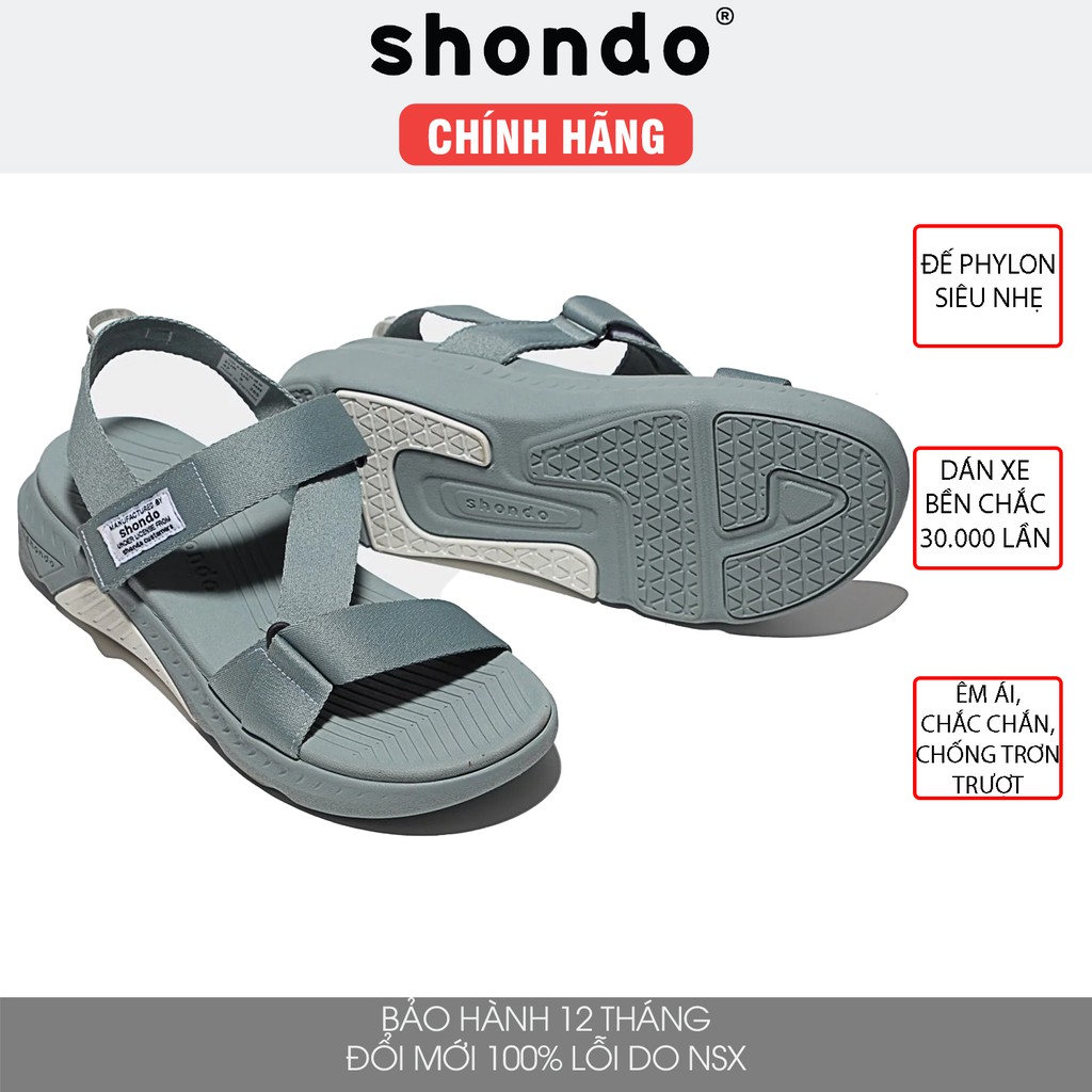 Giày sandal Shondo F7 nam nữ đi học đế cao xám nhạt F7R2121