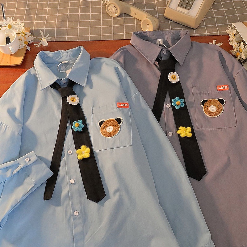 Áo Sơ Mi Tay Dài Phong Cách Nhật Bản Thời Trang Xuân Thu Dành Cho Cặp Đôi