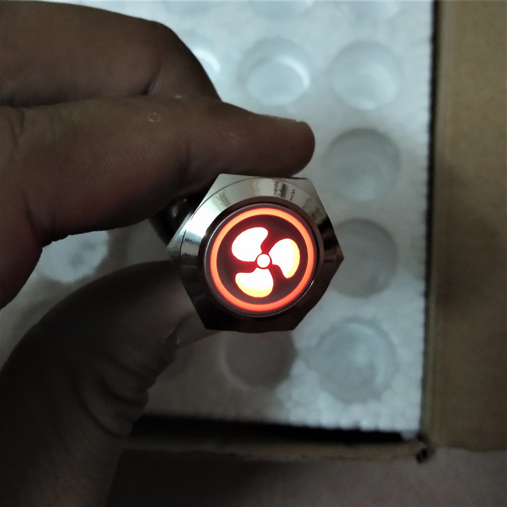 Công tắc LED 19mm ký hiệu nhấn khóa 12V chống nước