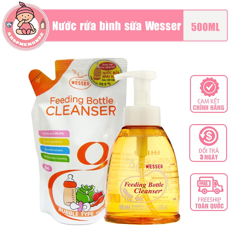 Nước rửa bình sữa -Wesser giúp vệ sinh bình sữa dễ dàng an toàn cho bé sử dụng dung tích 500ml nhập khẩu Hàn Quốc